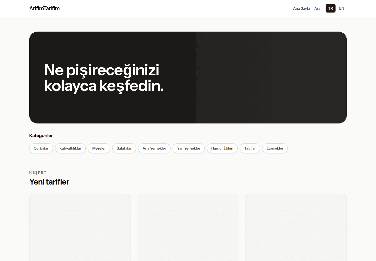 ArifimTarifim gerçek ürün ekranı