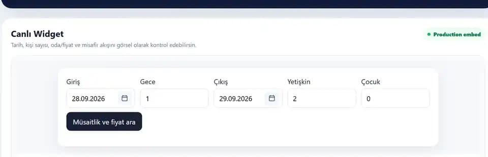 Rytuz doğrudan rezervasyon widget ekranı